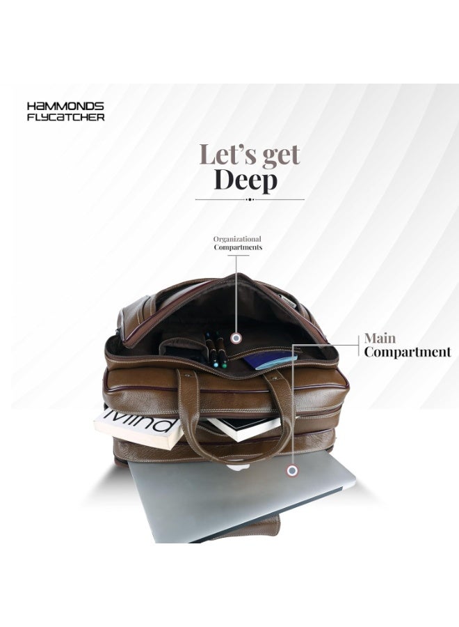  هاموندز فلاي كاتشر حقيبة مكتب من الجلد الأصلي للرجال، حقيبة كمبيوتر محمول أنيقة مقاس 15.6 بوصة للرجال للمكتب والسفر والاستخدام اليومي، مزودة بحزام قابل للتعديل وحجرات متعددة، ضمان لمدة عام - Image 4