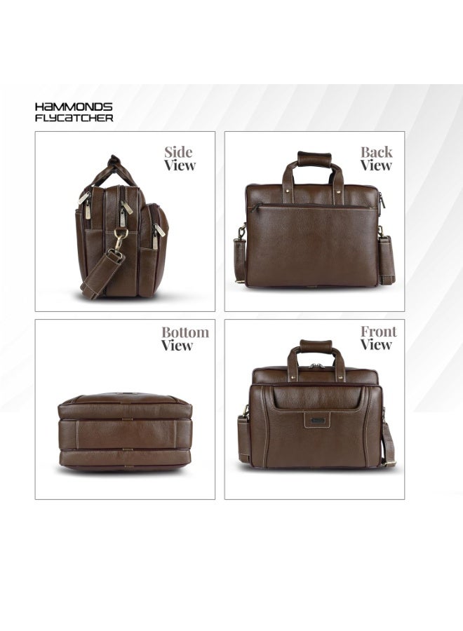  هاموندز فلاي كاتشر حقيبة مكتب من الجلد الأصلي للرجال، حقيبة كمبيوتر محمول أنيقة مقاس 15.6 بوصة للرجال للمكتب والسفر والاستخدام اليومي، مزودة بحزام قابل للتعديل وحجرات متعددة، ضمان لمدة عام - Image 5