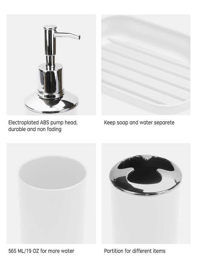 CDorigin 4 Pcs Plastic Bathroom Set Include Soap Dispenser, Soap Dish, Toothbrush Holder, Mouthwash Cup, Modern Bahtroom Décor Set（White） - Image 5