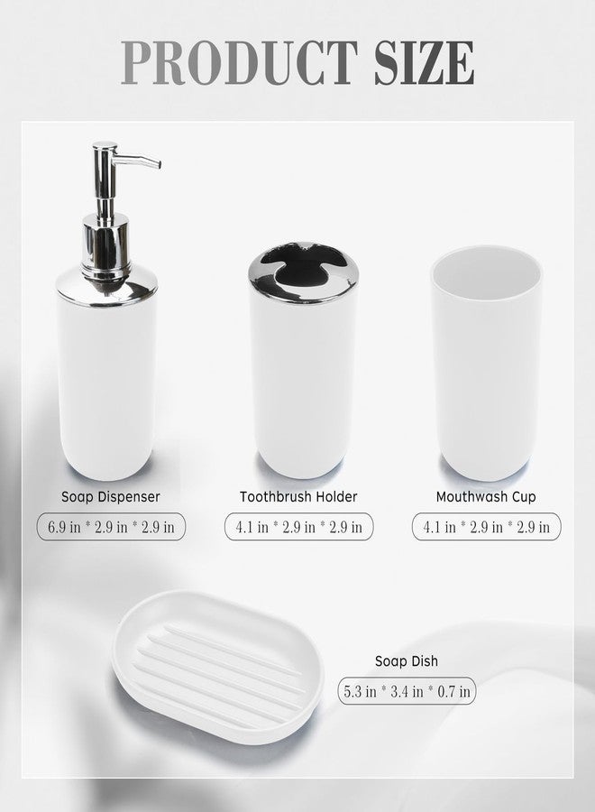CDorigin 4 Pcs Plastic Bathroom Set Include Soap Dispenser, Soap Dish, Toothbrush Holder, Mouthwash Cup, Modern Bahtroom Décor Set（White） - Image 2