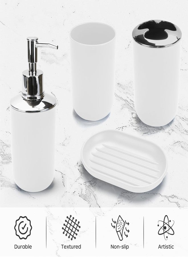CDorigin 4 Pcs Plastic Bathroom Set Include Soap Dispenser, Soap Dish, Toothbrush Holder, Mouthwash Cup, Modern Bahtroom Décor Set（White） - Image 4