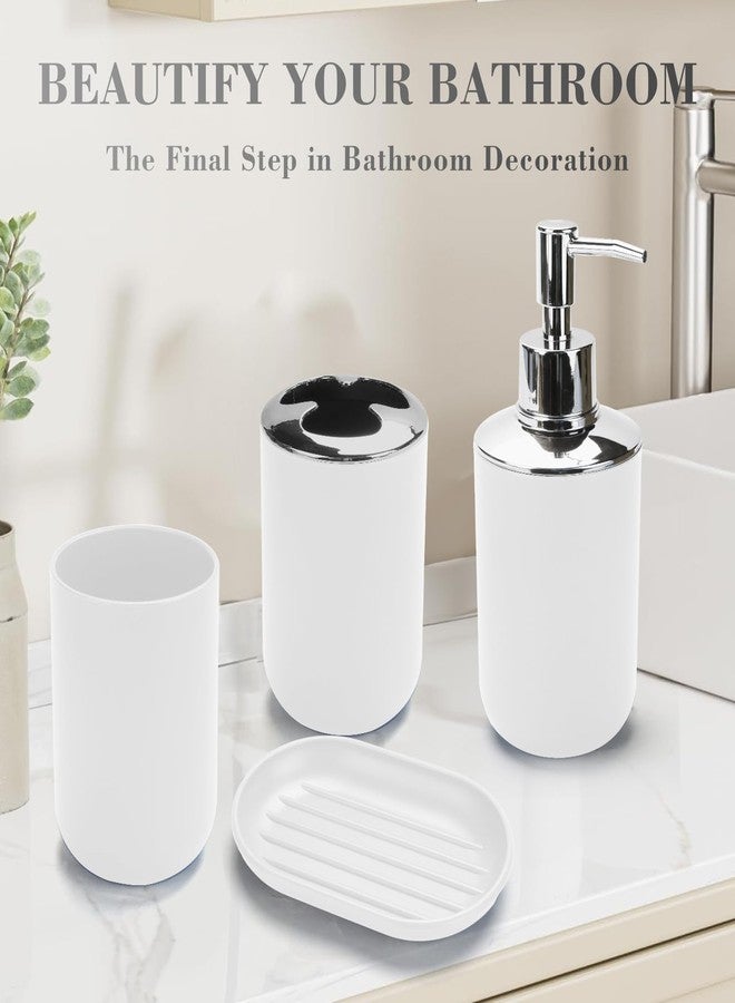 CDorigin 4 Pcs Plastic Bathroom Set Include Soap Dispenser, Soap Dish, Toothbrush Holder, Mouthwash Cup, Modern Bahtroom Décor Set（White） - Image 3