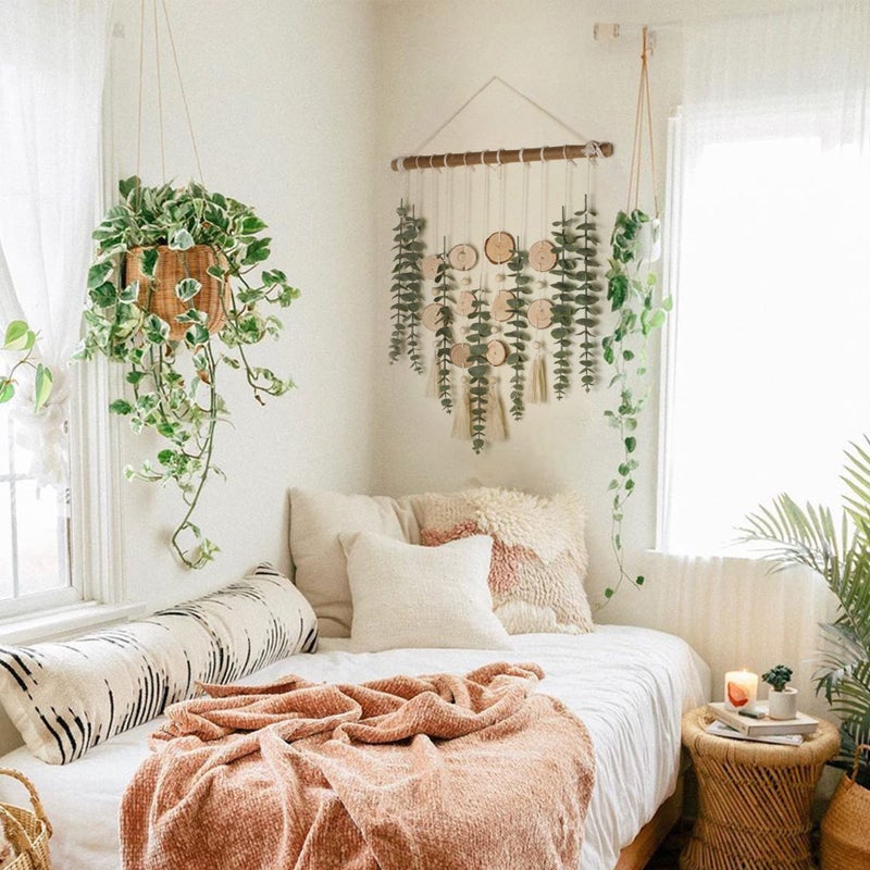 GIAUMA Artificial Eucalyptus Wall Decor Fake Greenery Leaves Stems Wall Hanging Plants on 16.5 inch Wooden Stick Boho Rustic Farmhouse Decor for Bedroom Kitchen Dining Room Bathroom - Image 2