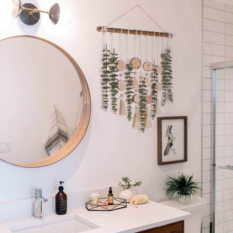 GIAUMA Artificial Eucalyptus Wall Decor Fake Greenery Leaves Stems Wall Hanging Plants on 16.5 inch Wooden Stick Boho Rustic Farmhouse Decor for Bedroom Kitchen Dining Room Bathroom - Image 3
