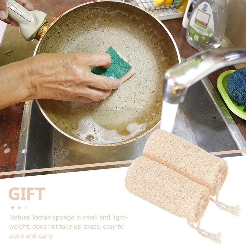 Natural Loofah Dishwashing Sponges 2pcs 12.5cm With Hanging Rope Reusable Kitchen Scrubber - Image 4