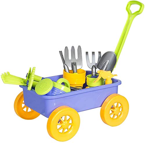 deAO Kids Garden Wagon Wheelbarrow and Gardening Tools Play Set Includes 10 Accessories and 4 Plant Pots,Great Outdoor Toddler Toys Kids Gardening Set - Image 4