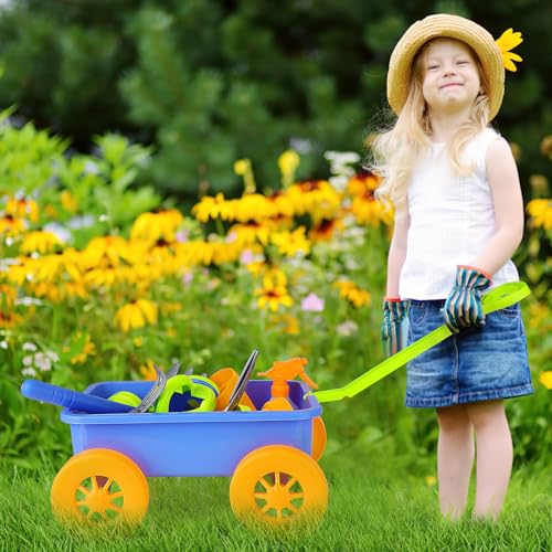 deAO Kids Garden Wagon Wheelbarrow and Gardening Tools Play Set Includes 10 Accessories and 4 Plant Pots,Great Outdoor Toddler Toys Kids Gardening Set - Image 3