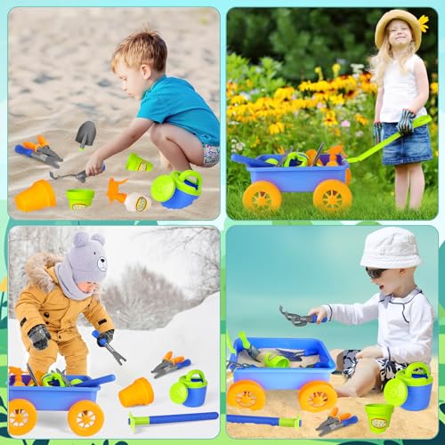 deAO Kids Garden Wagon Wheelbarrow and Gardening Tools Play Set Includes 10 Accessories and 4 Plant Pots,Great Outdoor Toddler Toys Kids Gardening Set - Image 5