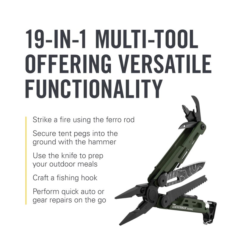 LEATHERMAN ليذرمان، سيجنال، أداة متعددة الاستخدامات 19 في 1 للأنشطة الخارجية، التخييم، المشي، الصيد، البقاء، متينة وخفيفة الوزن، مصنوعة في الولايات المتحدة الأمريكية، طباعة طبوغرافية - Image 3