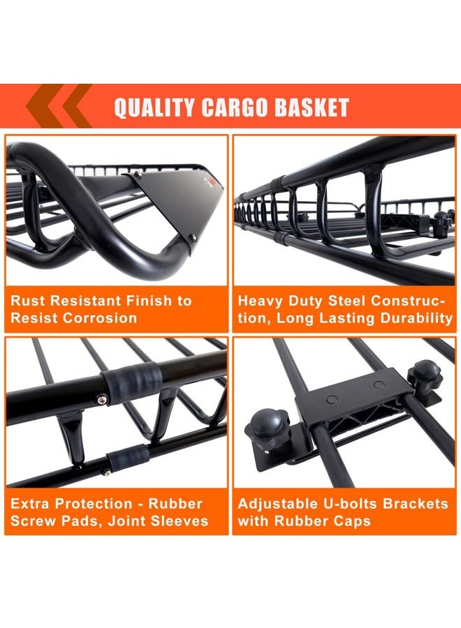 MeeFar Roof Rack Carrier Basket Universal Rooftop Cargo Carrier Basket 51" X 36" X 5" + Waterproof Cargo Bag 15 Cubic Feet (44" 34" 17"), and Cargo Net with Attachment Hooks, Ratchet Straps - Image 5