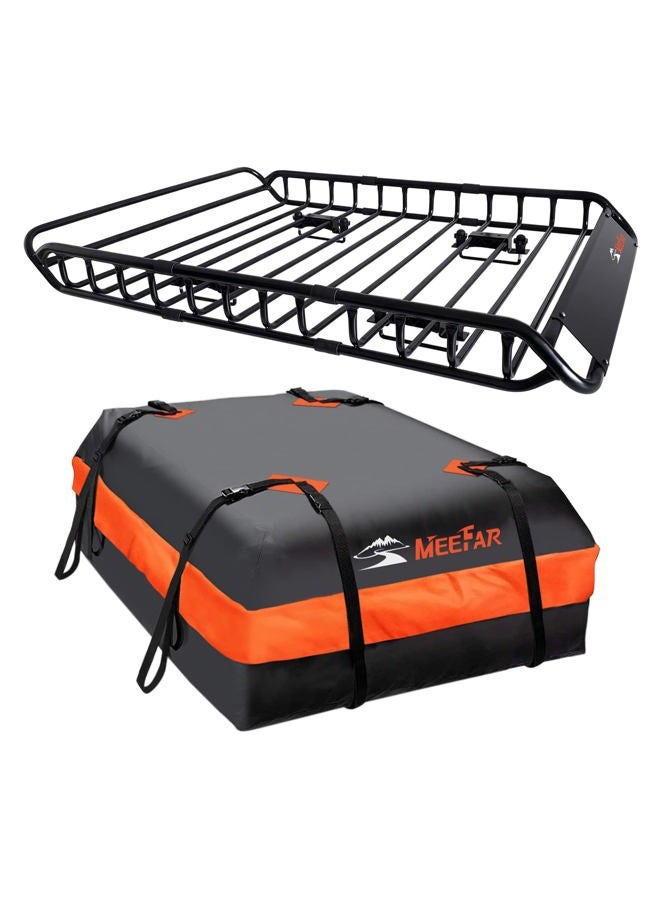 MeeFar Roof Rack Carrier Basket Universal Rooftop Cargo Carrier Basket 51" X 36" X 5" + Waterproof Cargo Bag 15 Cubic Feet (44" 34" 17"), and Cargo Net with Attachment Hooks, Ratchet Straps - Image 1