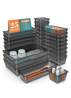 Arabest 25 PCS Plastic Drawer Organizer Set, Desk Drawer Divider Organizers and Storage Bins for Makeup, Jewelry, Gadgets for Kitchen, Bedroom, Bathroom, Office, 4Size, Black  - Image 1