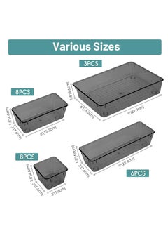 Arabest 25 PCS Plastic Drawer Organizer Set, Desk Drawer Divider Organizers and Storage Bins for Makeup, Jewelry, Gadgets for Kitchen, Bedroom, Bathroom, Office, 4Size, Black  - Image 3