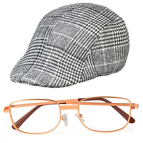 Yewong 1920s Mens Gatsby Gangster Costume Old Man Fancy Dress Costume Grandpa Accessories Set with Newsboy Hat (Grey Hat) - Image 2