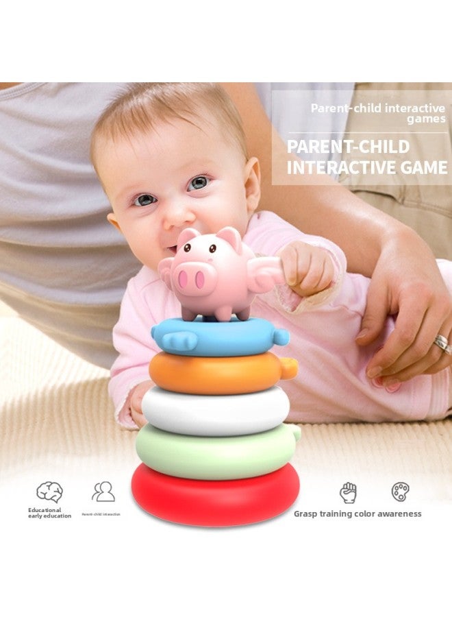 إسكدنيا لعبة Tie Tie Le Children Baby Intelligence التعليم المبكر على شكل برج قوس قزح على شكل حلقة حيوانية للأطفال الرضع - اللون: 10 طبقات من الملصقات المكدسة بالموسيقى - Image 4