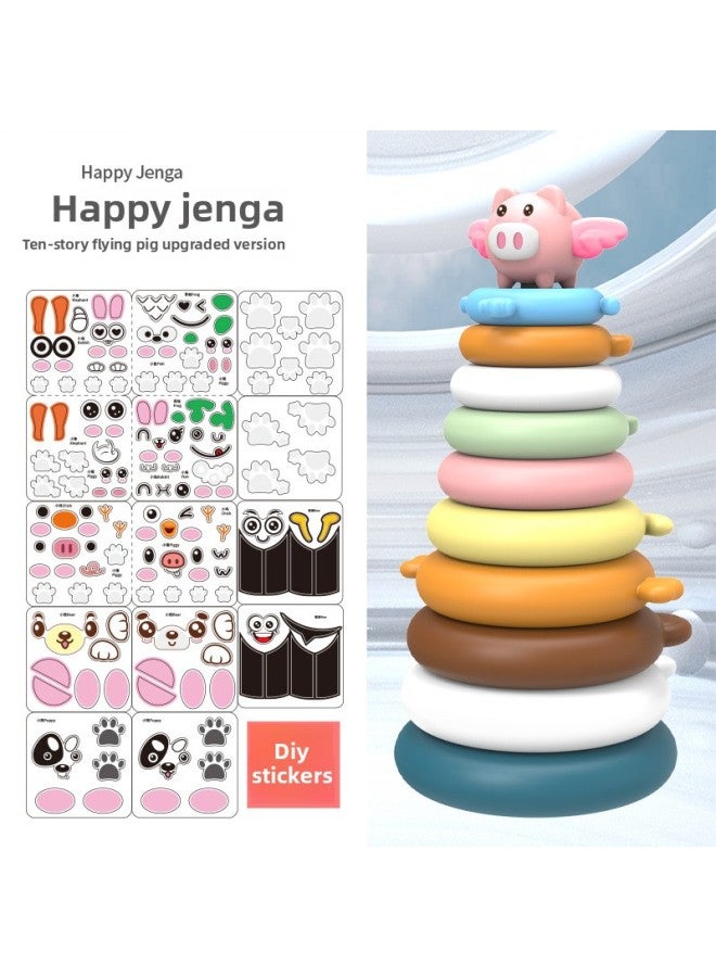 إسكدنيا لعبة Tie Tie Le Children Baby Intelligence التعليم المبكر على شكل برج قوس قزح على شكل حلقة حيوانية للأطفال الرضع - اللون: 10 طبقات من الملصقات المكدسة بالموسيقى - Image 1