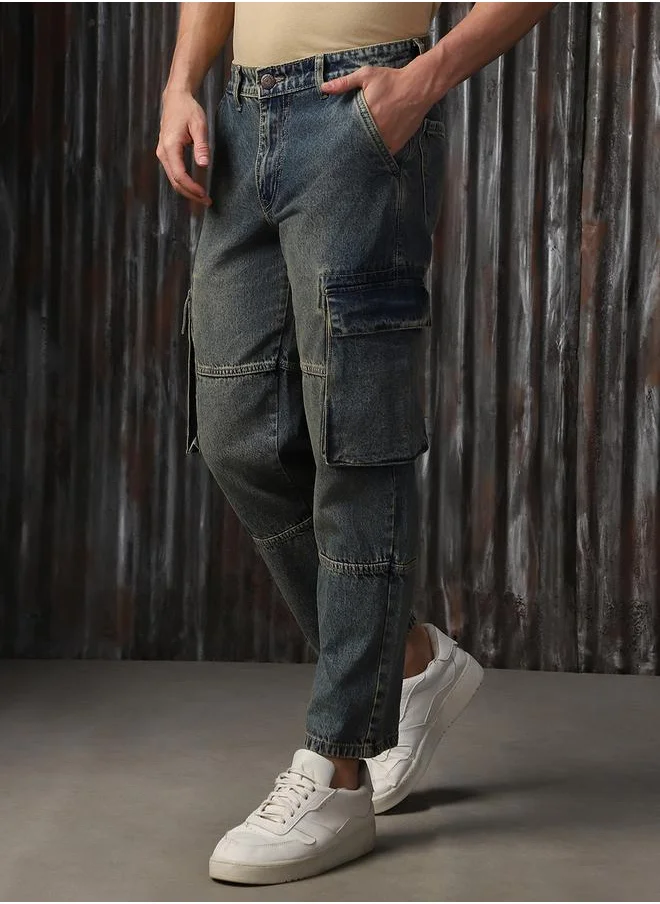HIGH STAR Men Jeans in Indigo featuring Straight fit fit with a washed pattern, regular length, secured with button closure, crafted from 100% cotton – your go-to choice for effortless elegance.