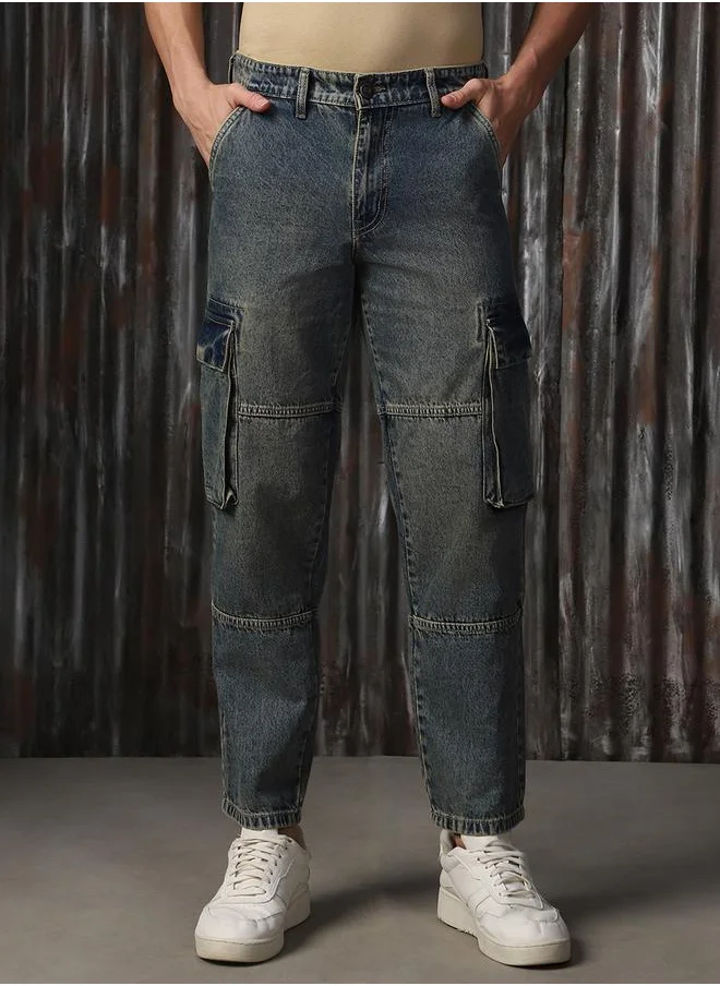 HIGH STAR Men Jeans in Indigo featuring Straight fit fit with a washed pattern, regular length, secured with button closure, crafted from 100% cotton – your go-to choice for effortless elegance.