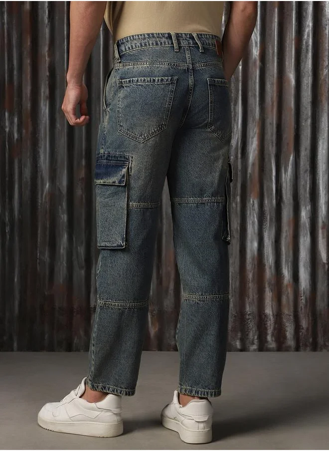 HIGH STAR Men Jeans in Indigo featuring Straight fit fit with a washed pattern, regular length, secured with button closure, crafted from 100% cotton – your go-to choice for effortless elegance.