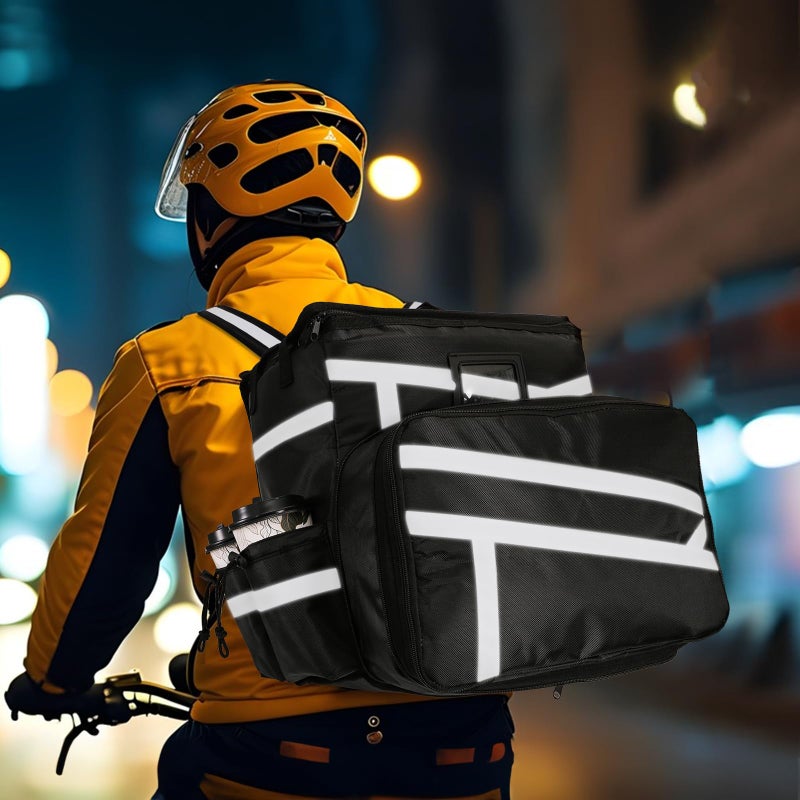 ZAVOOS Food Delivery Backpack, Expandable Insulated Pizza Bag with 4 Cup Holders, Large Waterproof Catering Bag with Reflective Strip Support Boards for Delivery Bike, Doordash - Image 5