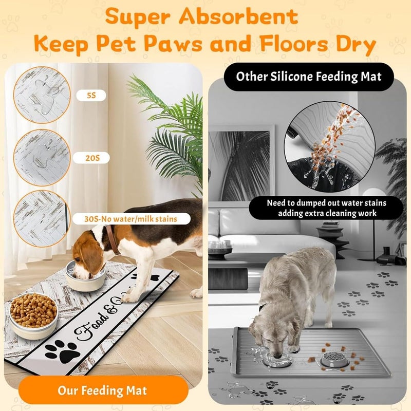 Excefore Pet Feeding Mat, 40 * 60cm Pet Food Bowl Mat, Non-Slip Absorbent Animal Placemat For Floor, Waterproof, Dog And Cat Placemat, Easy To Clean, Quick Dry, Super Absorbent Pet Feeding Mat - Image 3
