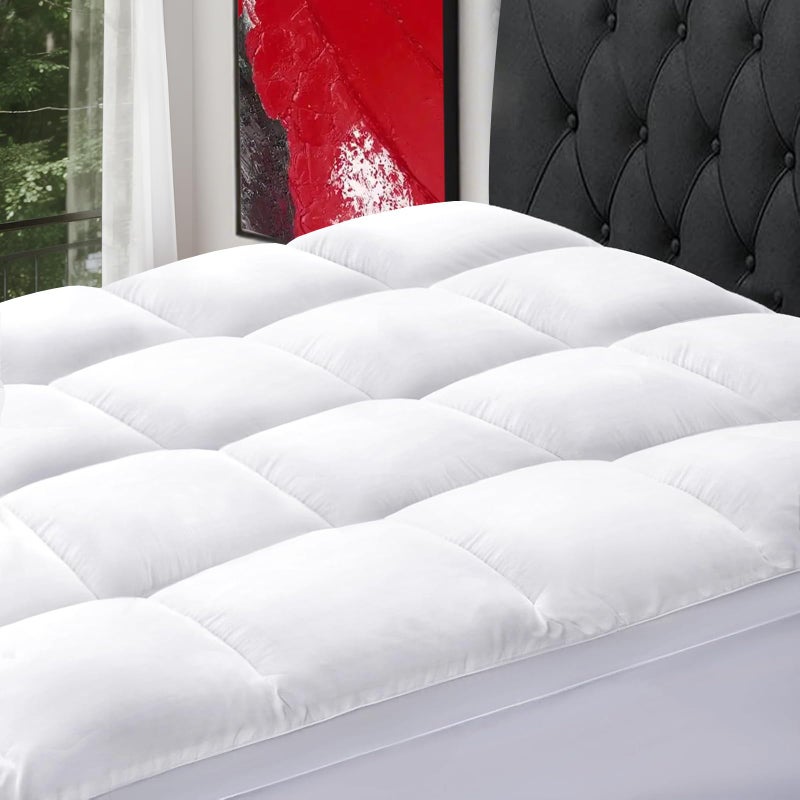 SOPAT Queen Size Mattress Topper â€“ Extra Thick Pillow Top, Soft Down Alternative Fill, Deep Pocket Mattress Pad for Queen Bed (60x80 in, White) - Image 1