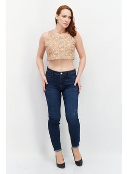 Eddie Bauer Women Scoop Neck Sleeveless Floral Crop Top, Beige Combo  - Image 3