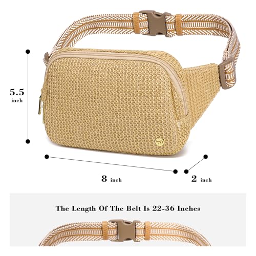 INICAT RFID Blocking Straw Summer Purses for Women 2025 Fanny Pack Crossbody Bags Belt Bag with Adjustable Strap(Boho Khaki) - Image 4