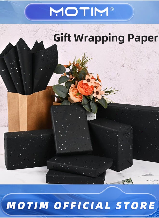 Motim 10 Sheets Black Glitter Tissue Paper Bulk for Gift Bags Black Glitter Gift Wrapping Tissue Paper for Birthday & Holiday  - Image 2