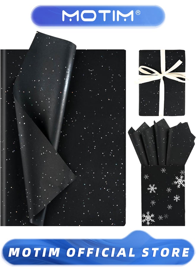 Motim 10 Sheets Black Glitter Tissue Paper Bulk for Gift Bags Black Glitter Gift Wrapping Tissue Paper for Birthday & Holiday  - Image 1
