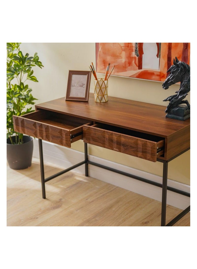 DANUBE HOME Dello Study Desk With 2 Drawers Computer Table I Office Desk Workstation Modern Pc Laptop Table Wooden Study Table For Home Office L110.6Xw53.5Xh76Cm -Walnut  - Image 2