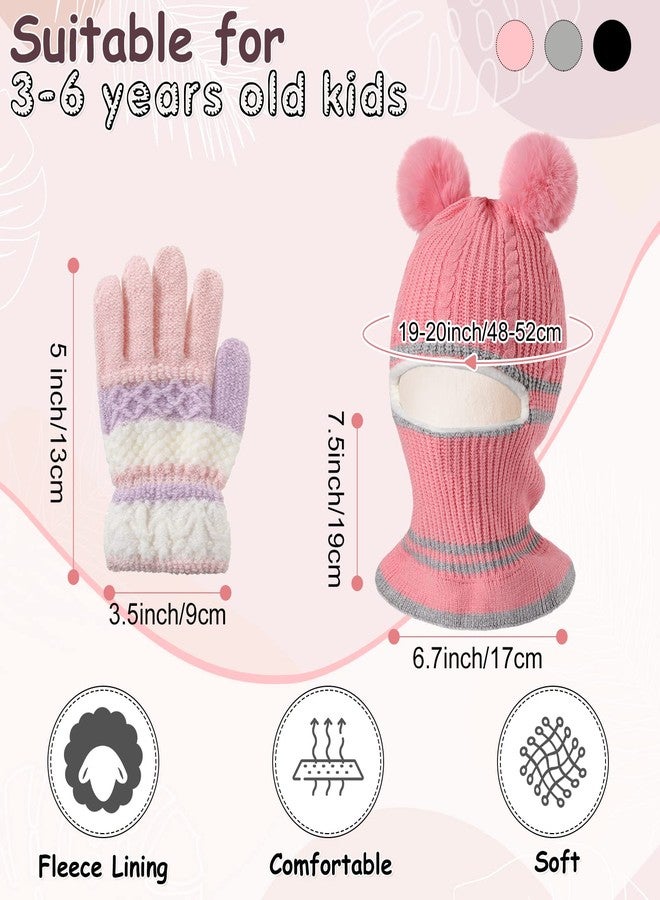 JaGely 9 Pcs Kids Hood Scarf Gloves Set Kids Knit Hat Winter Thick Earflap Skull Caps Toddler Fleece Beanie Cap Balaclava for Boy Girls, 3 Style - Image 2