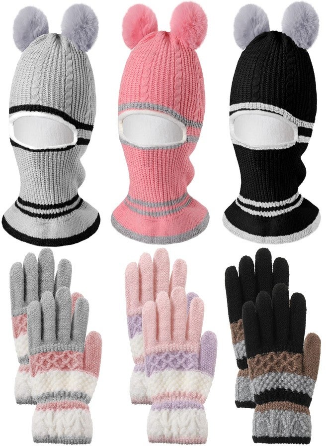 JaGely 9 Pcs Kids Hood Scarf Gloves Set Kids Knit Hat Winter Thick Earflap Skull Caps Toddler Fleece Beanie Cap Balaclava for Boy Girls, 3 Style - Image 1