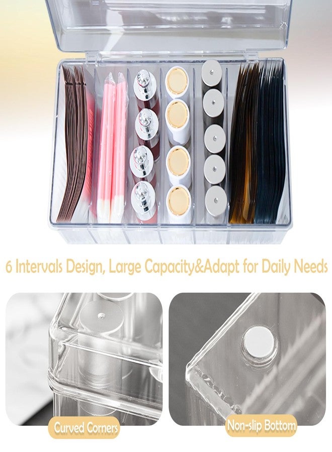 EOREA Acrylic Lash Extension Organizer with Lid, 6 Compartment Lash Cart Storage for Lash Techs, Clear Secure Lid Eyelash Supplies Organizer for Salon & Home Use - Image 3