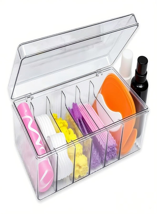 EOREA Acrylic Lash Extension Organizer with Lid, 6 Compartment Lash Cart Storage for Lash Techs, Clear Secure Lid Eyelash Supplies Organizer for Salon & Home Use - Image 1