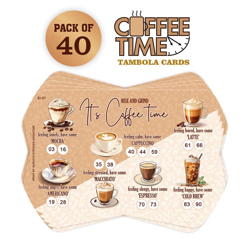 Suruchi Strokes Coffee Time Theme Tambola Tickets, New Bingo, Housie, Kitty Party Games Collection, Designer Printed kukuba for Friends Family get-Together (40 Tickets) - Image 2