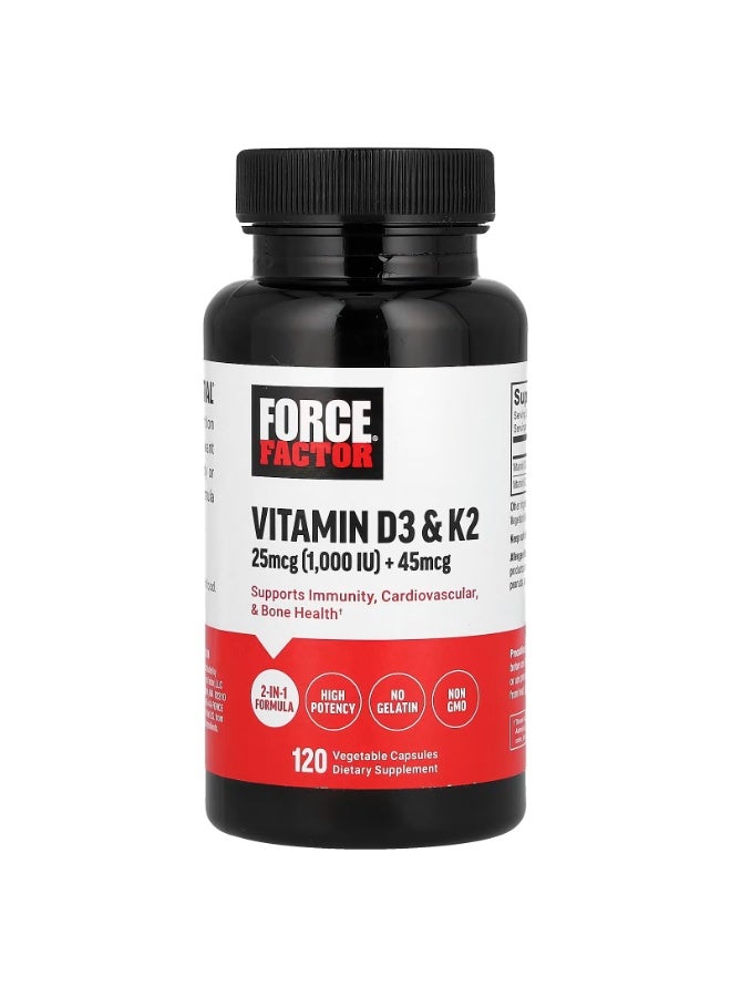 Force Factor Vitamin D3 & K2 , 120 Vegetable Capsules - Image 1