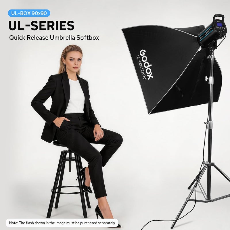 جودوكس صندوق ناعم فائق الطي سريع التحرير من سلسلة Godox UL مقاس 35x35 بوصة / 90x90 سم مع حامل Bowens، ضوء ناعم مربع كبير للتصوير الفوتوغرافي الاحترافي للصور الشخصية والمنتجات، متوافق مع Godox V1 و AD200 - Image 2