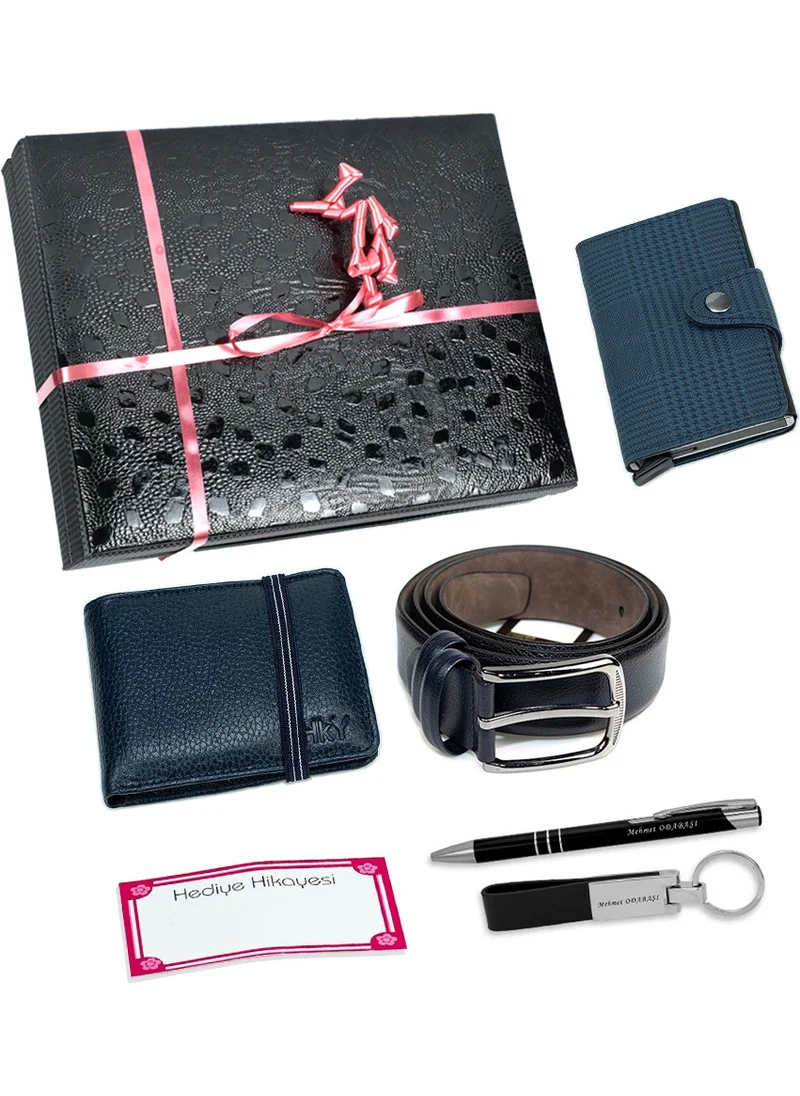 Hky Men's Leather Wallet & Mechanism Card Holder and Belt Set