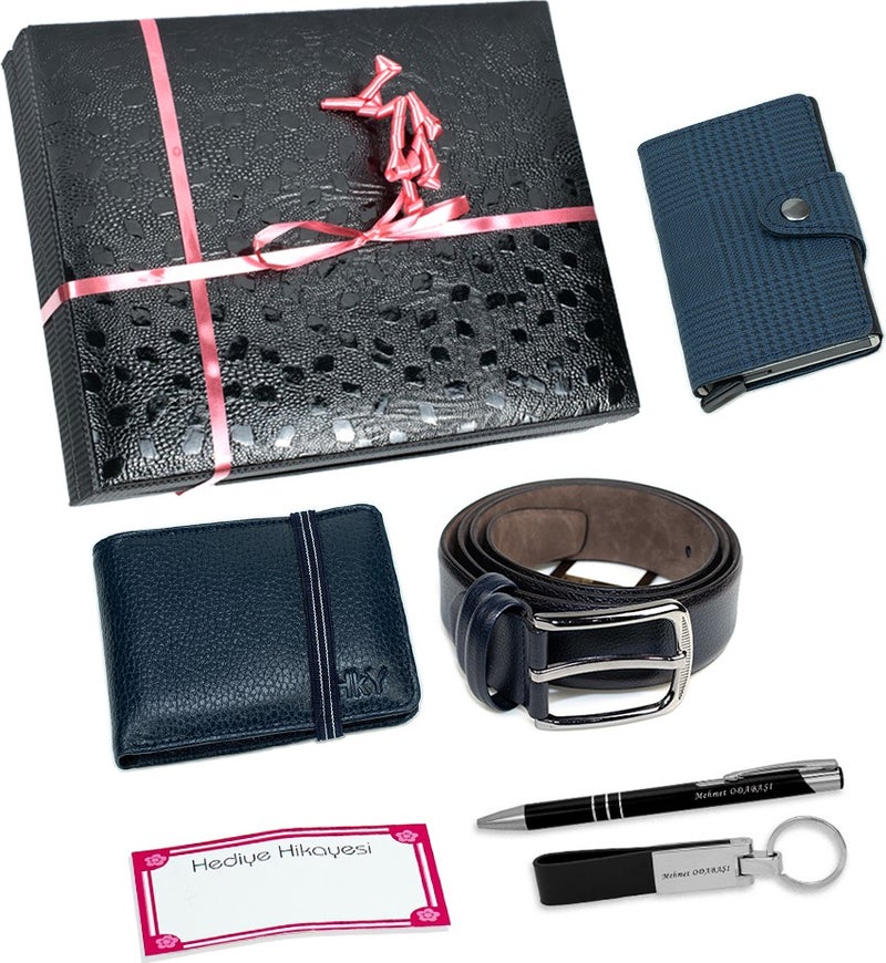 HKY Men's Leather Wallet & Mechanism Card Holder and Belt Set  - Image 2