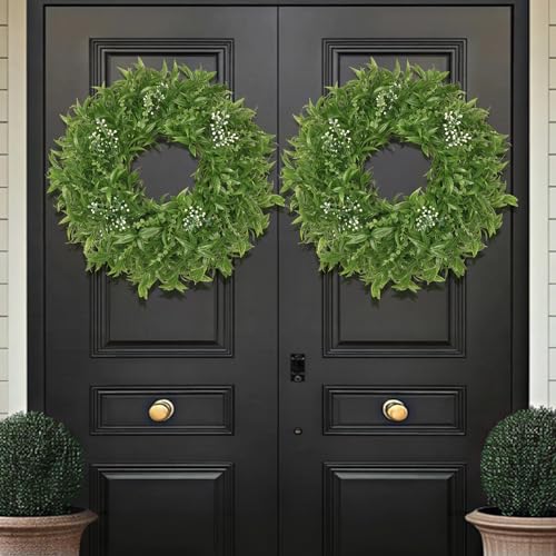 JDKPK 26 Inch Large Boxwoods Wreaths for Front Door Artificial Green Eucalyptus Leaves Greenery Indoor Outdoor Wreath Home Decor Porch Window Wall Farmhouse Door Decorations Spring Summer All Season - Image 2