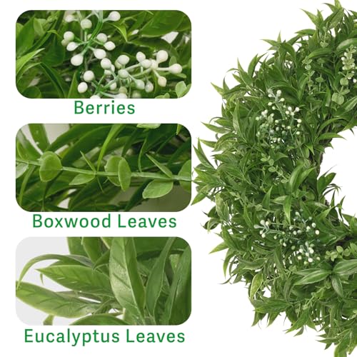 JDKPK 26 Inch Large Boxwoods Wreaths for Front Door Artificial Green Eucalyptus Leaves Greenery Indoor Outdoor Wreath Home Decor Porch Window Wall Farmhouse Door Decorations Spring Summer All Season - Image 5