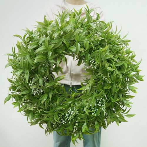 JDKPK 26 Inch Large Boxwoods Wreaths for Front Door Artificial Green Eucalyptus Leaves Greenery Indoor Outdoor Wreath Home Decor Porch Window Wall Farmhouse Door Decorations Spring Summer All Season - Image 1