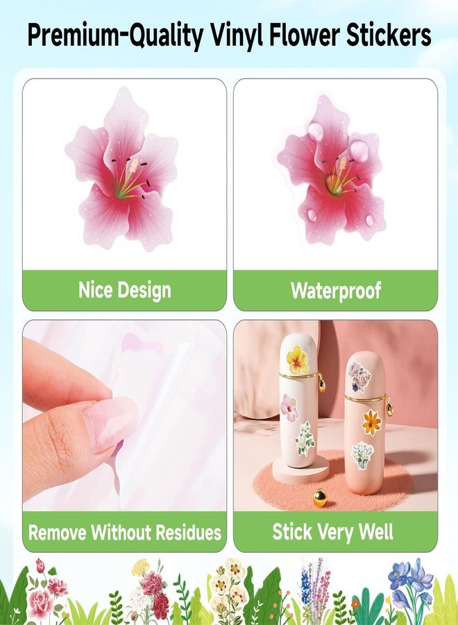 Anwyll 200Pcs Flower Stickers - Pretty Water Bottle Stickers Waterproof Vinyl Floral Aesthetic Sticker Bulk Self Adhesive Spring Summer Sticker Pack for Scrapbooking Laptop Journaling Computer - Image 3