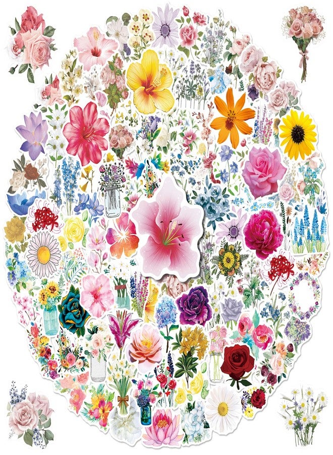 Anwyll 200Pcs Flower Stickers - Pretty Water Bottle Stickers Waterproof Vinyl Floral Aesthetic Sticker Bulk Self Adhesive Spring Summer Sticker Pack for Scrapbooking Laptop Journaling Computer - Image 1