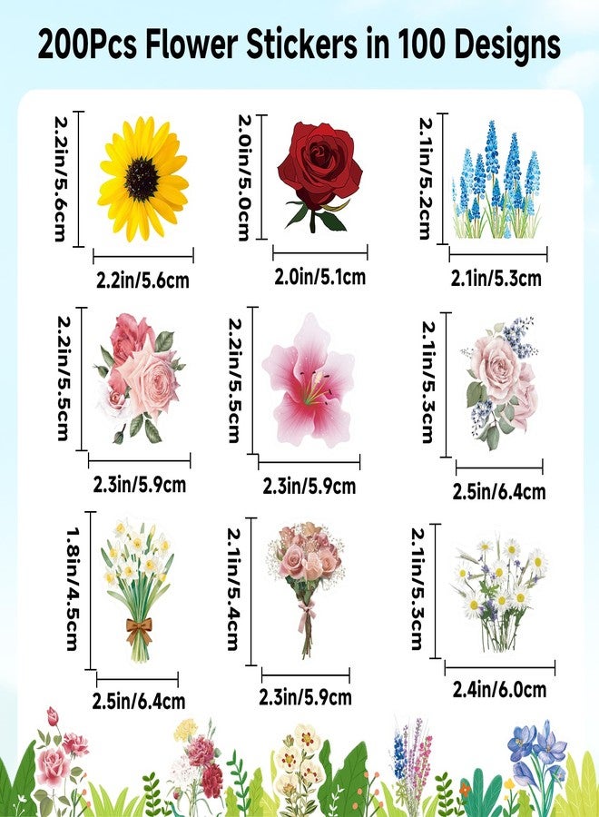 Anwyll 200Pcs Flower Stickers - Pretty Water Bottle Stickers Waterproof Vinyl Floral Aesthetic Sticker Bulk Self Adhesive Spring Summer Sticker Pack for Scrapbooking Laptop Journaling Computer - Image 2