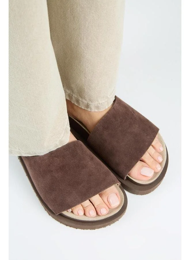 Manijero  Lizette Women's Genuine Leather Single Strap Brown Slipper for Women | Best Price UAE