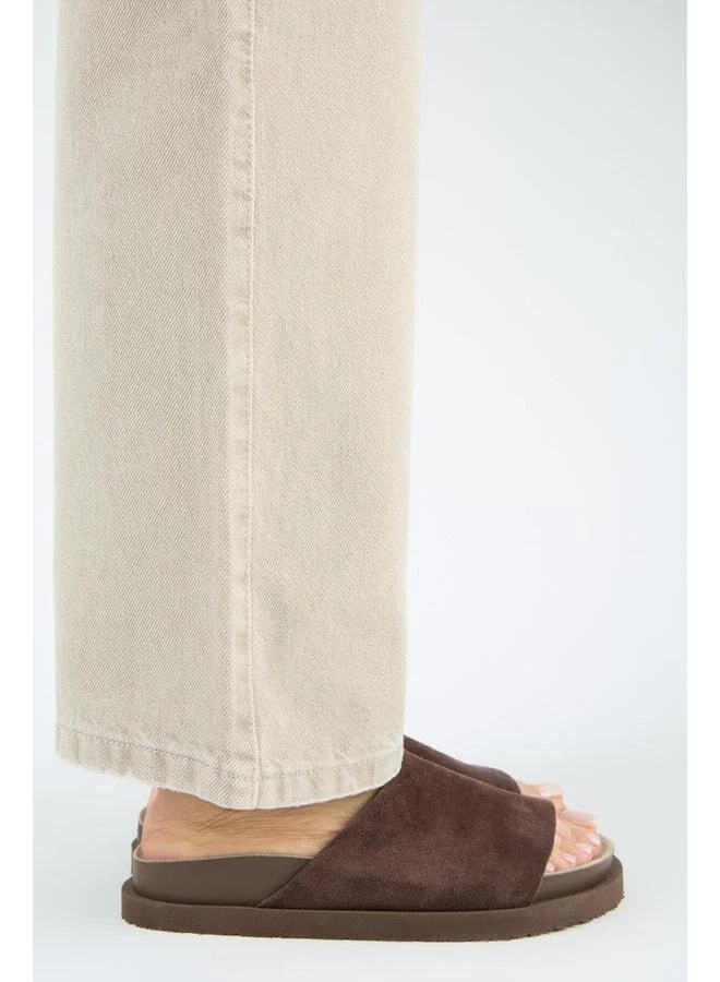 Lizette Women's Genuine Leather Single Strap Brown Slipper