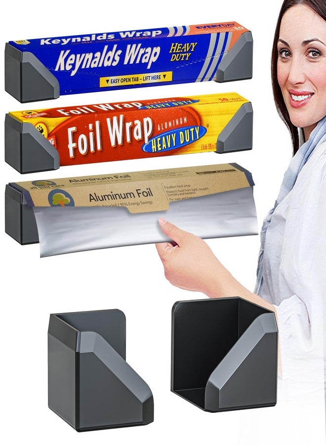 Skywin Set of 2 Adhesive Foil and Plastic Wrap Organizer, Fits Box Width up to 2.4in/61mm Aluminum Foil Organization and Storage Holder (Black) - Image 1