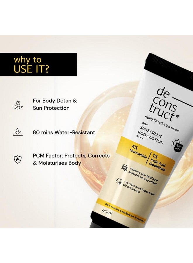 Deconstruct لوشن الجسم الواقي من الشمس ديكونستراكت ديتان SPF 50 PA++++ | حماية واسعة الطيف من UVA و UVB | تركيبة خفيفة الوزن ومقاومة للماء وغير دهنية | مع حمض كوجيك ونياسيناميد لتقليل خطوط التان وتفتيح البشرة | لجميع أنواع البشرة | 90 مل - Image 2